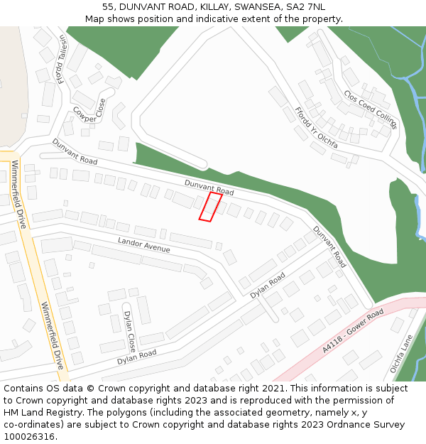 55, DUNVANT ROAD, KILLAY, SWANSEA, SA2 7NL: Location map and indicative extent of plot