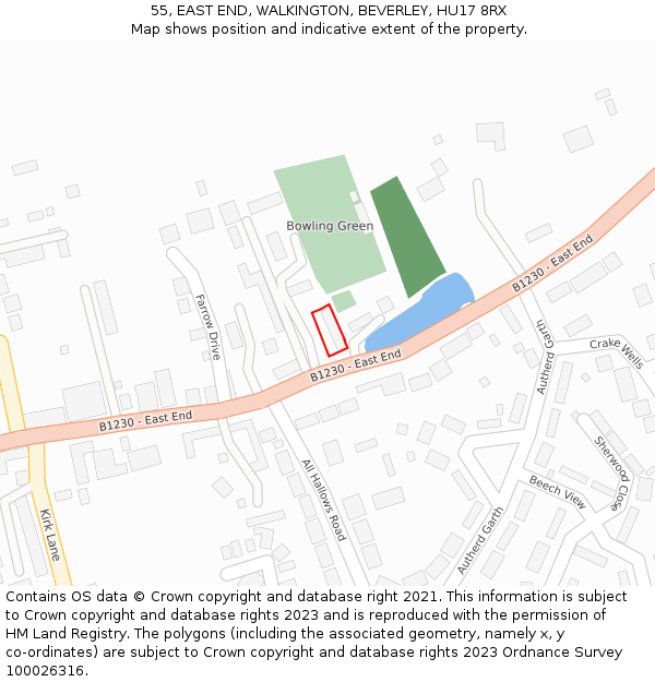 55, EAST END, WALKINGTON, BEVERLEY, HU17 8RX: Location map and indicative extent of plot