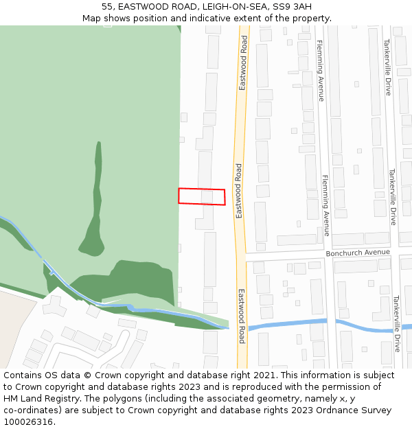 55, EASTWOOD ROAD, LEIGH-ON-SEA, SS9 3AH: Location map and indicative extent of plot