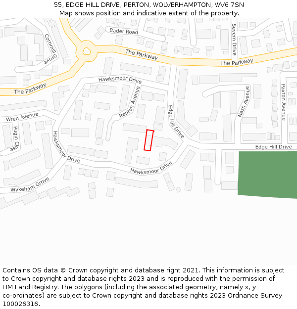 55, EDGE HILL DRIVE, PERTON, WOLVERHAMPTON, WV6 7SN: Location map and indicative extent of plot