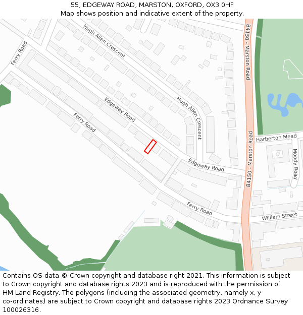 55, EDGEWAY ROAD, MARSTON, OXFORD, OX3 0HF: Location map and indicative extent of plot