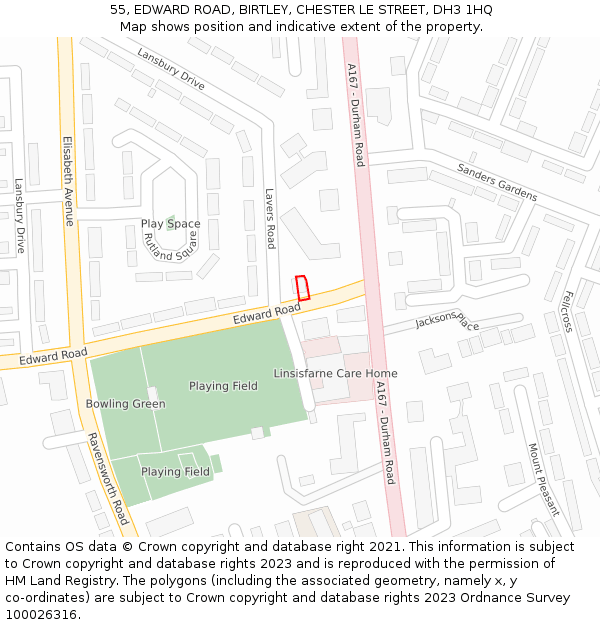 55, EDWARD ROAD, BIRTLEY, CHESTER LE STREET, DH3 1HQ: Location map and indicative extent of plot