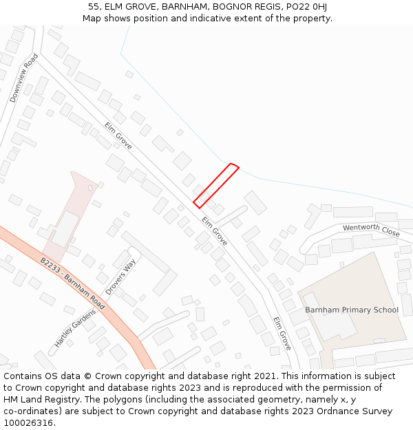 55, ELM GROVE, BARNHAM, BOGNOR REGIS, PO22 0HJ: Location map and indicative extent of plot