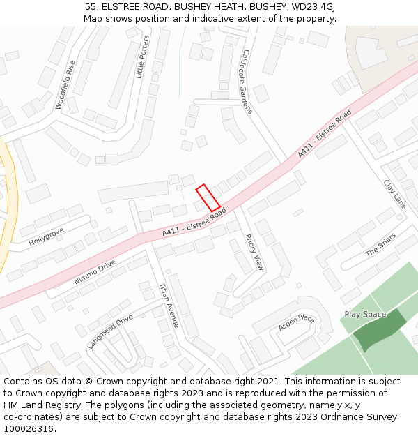 55, ELSTREE ROAD, BUSHEY HEATH, BUSHEY, WD23 4GJ: Location map and indicative extent of plot