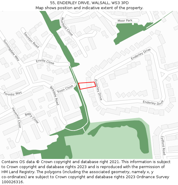 55, ENDERLEY DRIVE, WALSALL, WS3 3PD: Location map and indicative extent of plot
