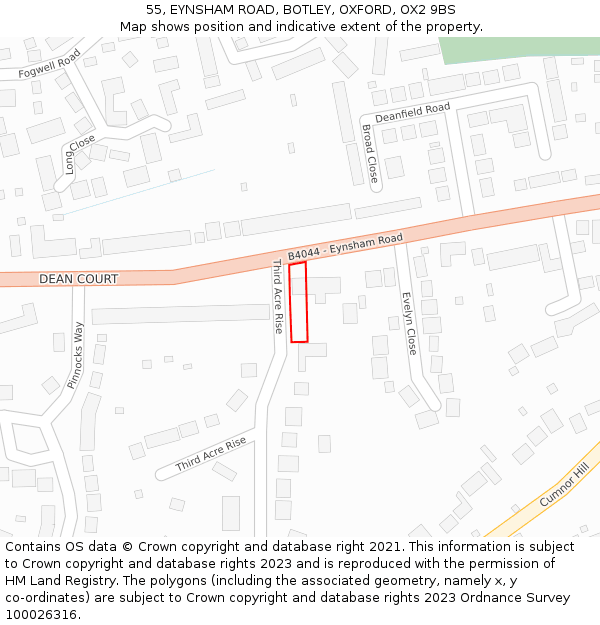 55, EYNSHAM ROAD, BOTLEY, OXFORD, OX2 9BS: Location map and indicative extent of plot