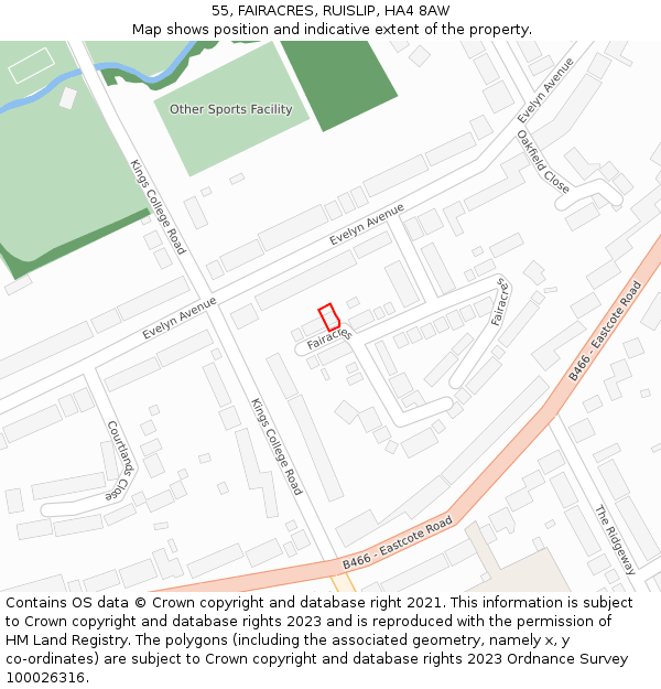 55, FAIRACRES, RUISLIP, HA4 8AW: Location map and indicative extent of plot