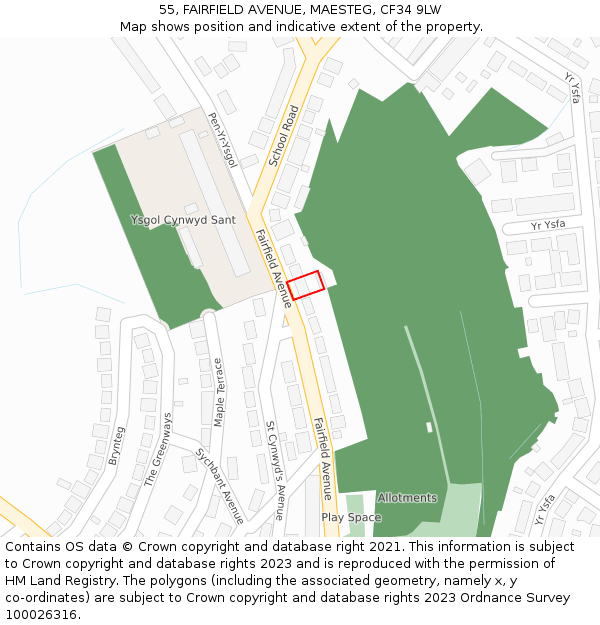 55, FAIRFIELD AVENUE, MAESTEG, CF34 9LW: Location map and indicative extent of plot