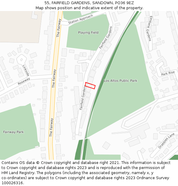 55, FAIRFIELD GARDENS, SANDOWN, PO36 9EZ: Location map and indicative extent of plot