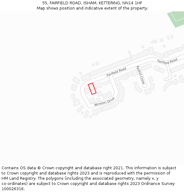 55, FAIRFIELD ROAD, ISHAM, KETTERING, NN14 1HF: Location map and indicative extent of plot
