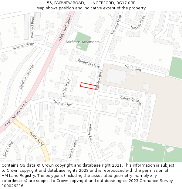 55, FAIRVIEW ROAD, HUNGERFORD, RG17 0BP: Location map and indicative extent of plot