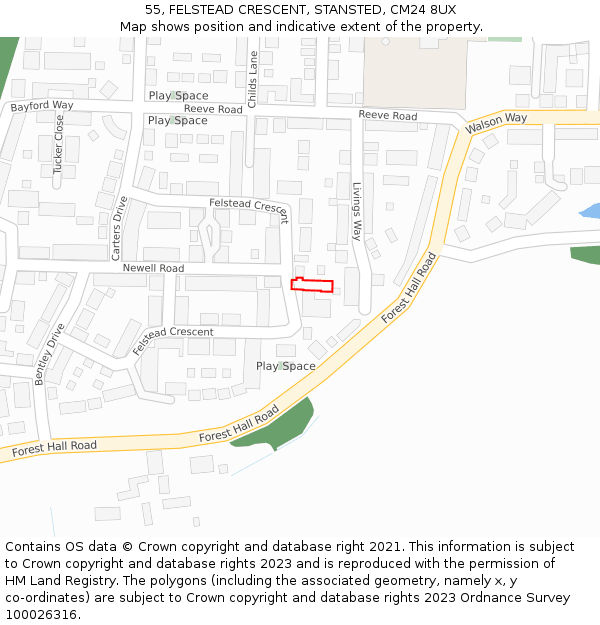 55, FELSTEAD CRESCENT, STANSTED, CM24 8UX: Location map and indicative extent of plot