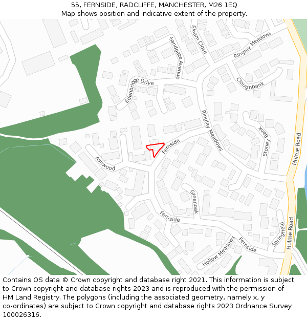 55, FERNSIDE, RADCLIFFE, MANCHESTER, M26 1EQ: Location map and indicative extent of plot