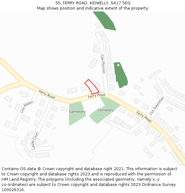 55, FERRY ROAD, KIDWELLY, SA17 5EQ: Location map and indicative extent of plot