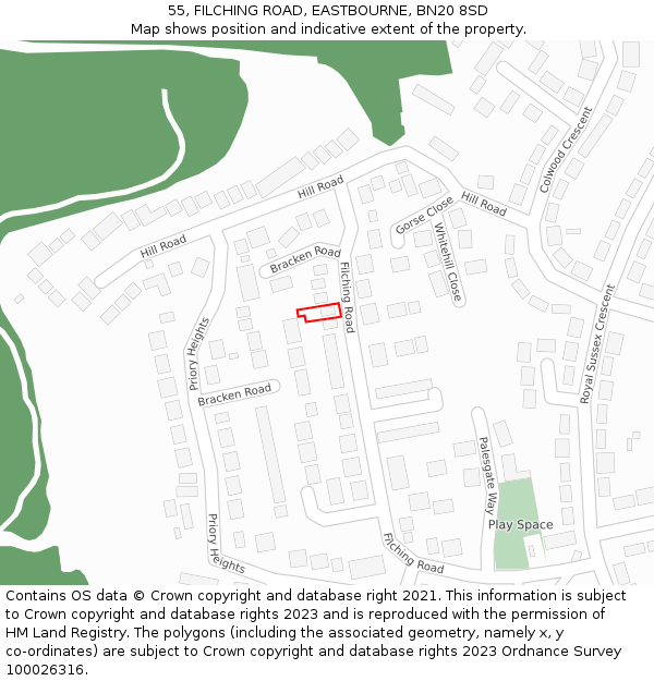 55, FILCHING ROAD, EASTBOURNE, BN20 8SD: Location map and indicative extent of plot