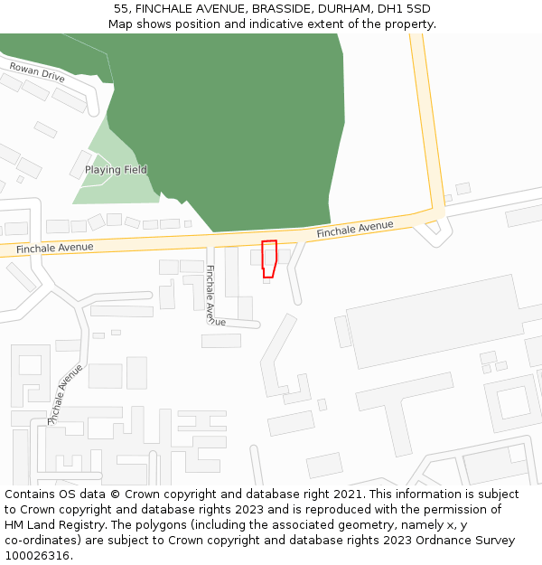 55, FINCHALE AVENUE, BRASSIDE, DURHAM, DH1 5SD: Location map and indicative extent of plot