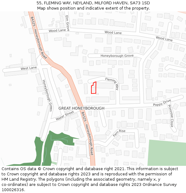 55, FLEMING WAY, NEYLAND, MILFORD HAVEN, SA73 1SD: Location map and indicative extent of plot