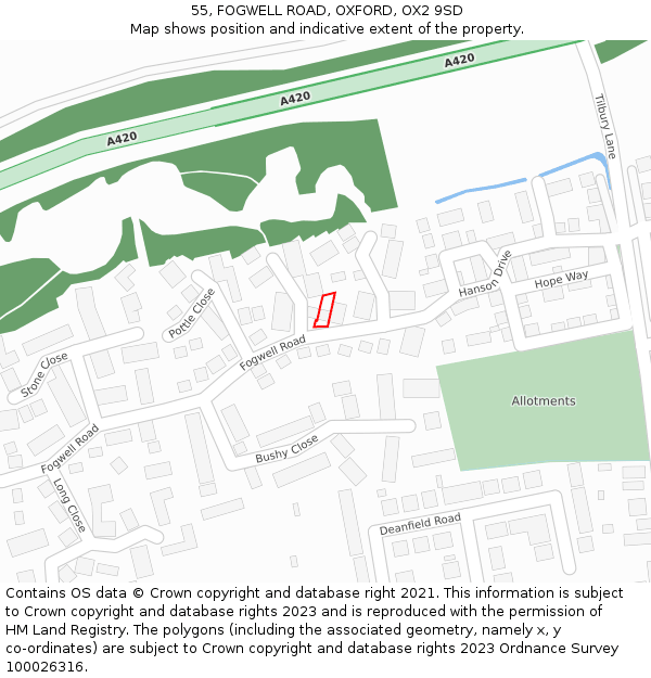 55, FOGWELL ROAD, OXFORD, OX2 9SD: Location map and indicative extent of plot