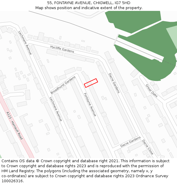 55, FONTAYNE AVENUE, CHIGWELL, IG7 5HD: Location map and indicative extent of plot