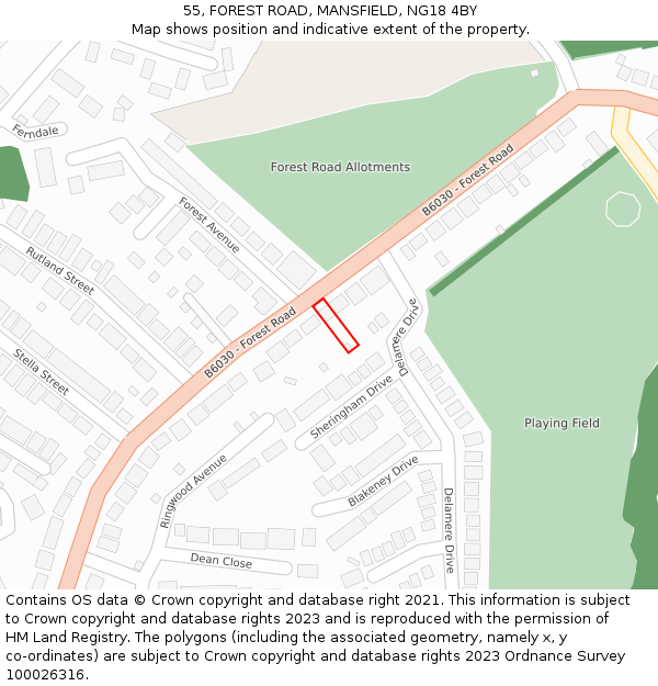 55, FOREST ROAD, MANSFIELD, NG18 4BY: Location map and indicative extent of plot