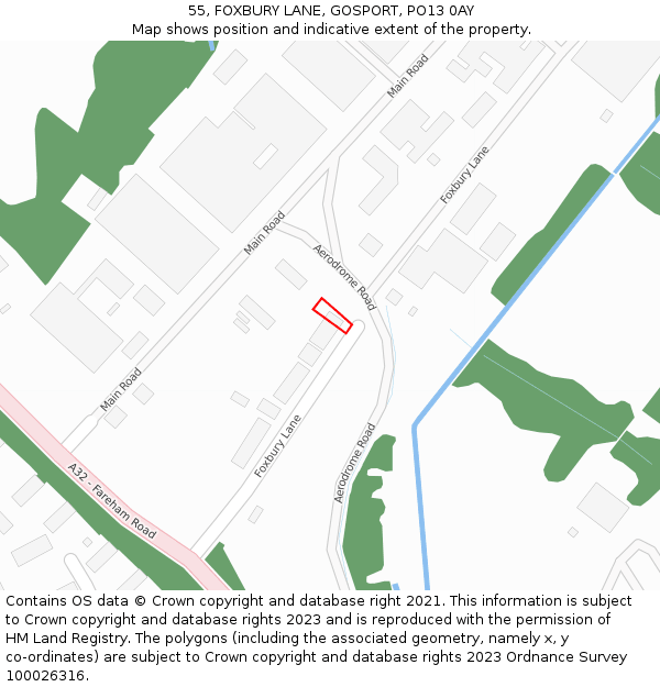 55, FOXBURY LANE, GOSPORT, PO13 0AY: Location map and indicative extent of plot