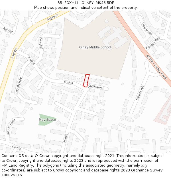 55, FOXHILL, OLNEY, MK46 5DF: Location map and indicative extent of plot