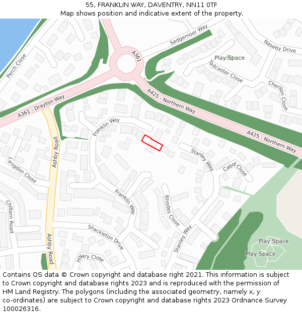 55, FRANKLIN WAY, DAVENTRY, NN11 0TF: Location map and indicative extent of plot