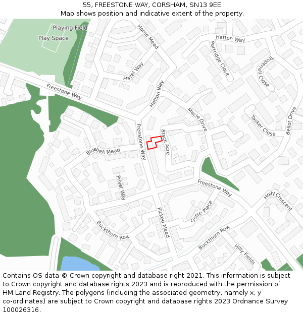 55, FREESTONE WAY, CORSHAM, SN13 9EE: Location map and indicative extent of plot