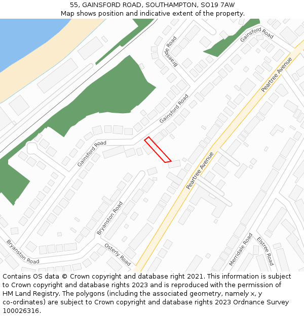 55, GAINSFORD ROAD, SOUTHAMPTON, SO19 7AW: Location map and indicative extent of plot