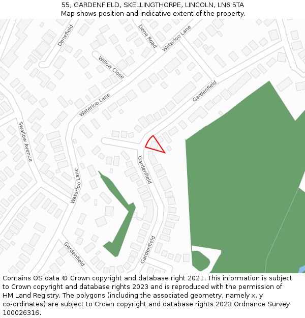 55, GARDENFIELD, SKELLINGTHORPE, LINCOLN, LN6 5TA: Location map and indicative extent of plot