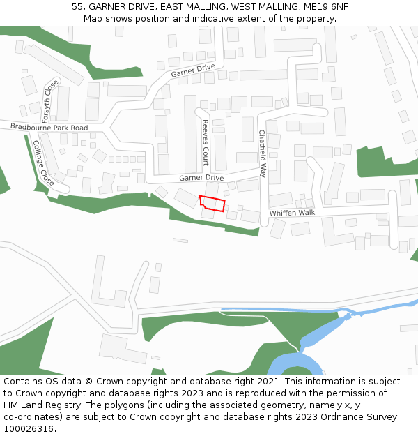 55, GARNER DRIVE, EAST MALLING, WEST MALLING, ME19 6NF: Location map and indicative extent of plot