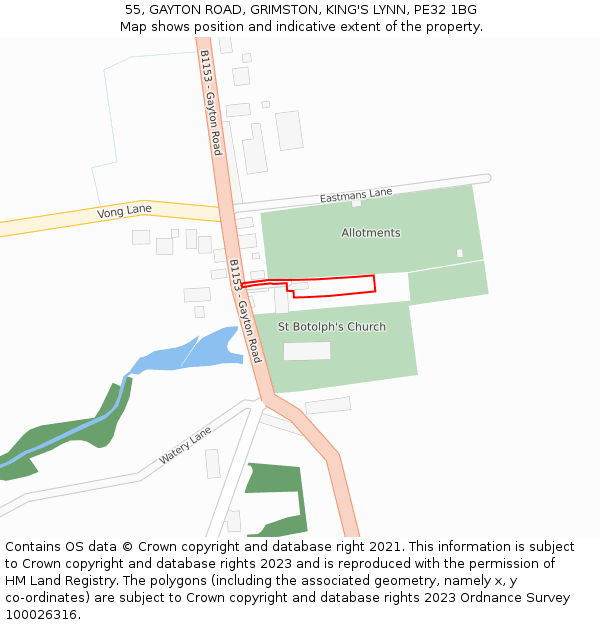 55, GAYTON ROAD, GRIMSTON, KING'S LYNN, PE32 1BG: Location map and indicative extent of plot