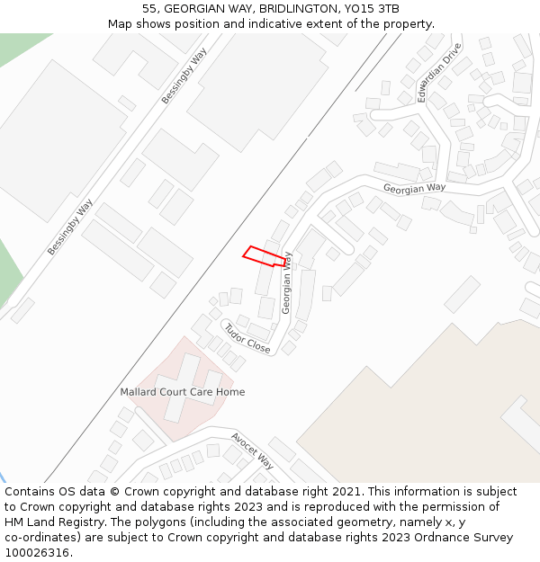 55, GEORGIAN WAY, BRIDLINGTON, YO15 3TB: Location map and indicative extent of plot