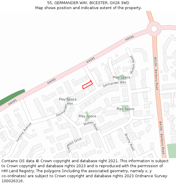 55, GERMANDER WAY, BICESTER, OX26 3WD: Location map and indicative extent of plot