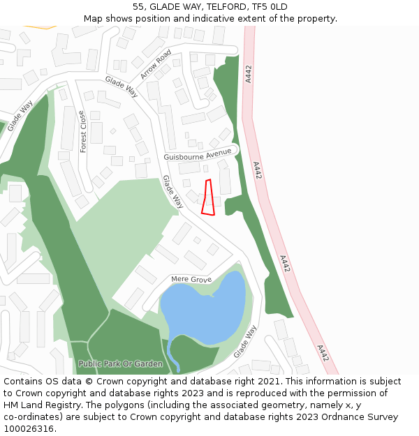 55, GLADE WAY, TELFORD, TF5 0LD: Location map and indicative extent of plot