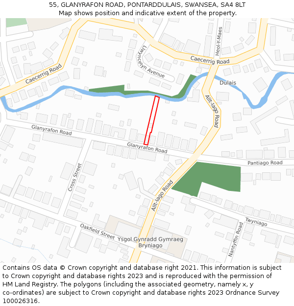 55, GLANYRAFON ROAD, PONTARDDULAIS, SWANSEA, SA4 8LT: Location map and indicative extent of plot