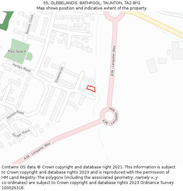 55, GLEBELANDS, BATHPOOL, TAUNTON, TA2 8FG: Location map and indicative extent of plot