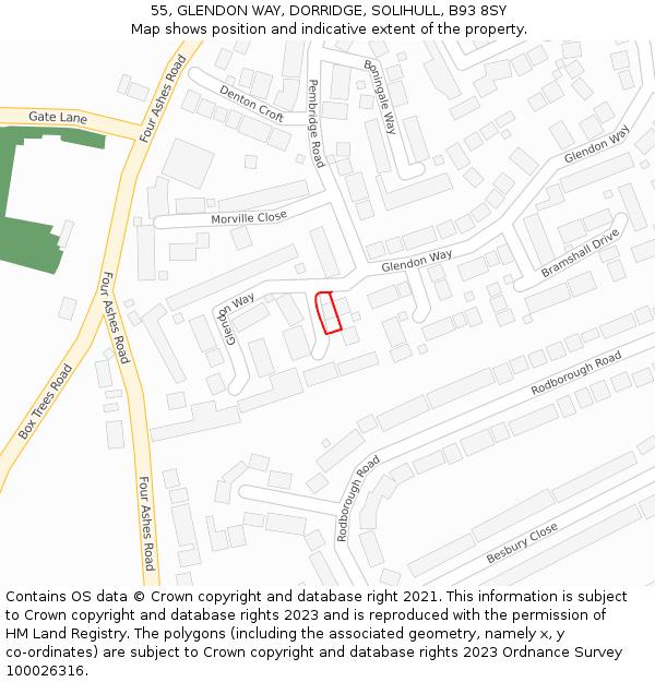 55, GLENDON WAY, DORRIDGE, SOLIHULL, B93 8SY: Location map and indicative extent of plot