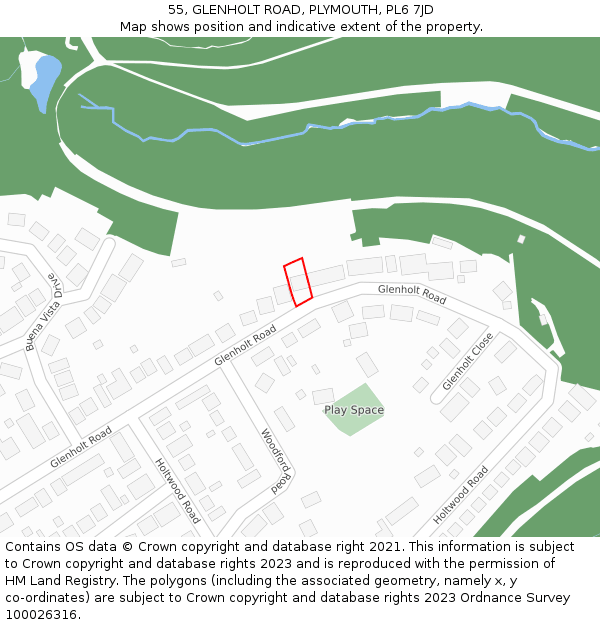 55, GLENHOLT ROAD, PLYMOUTH, PL6 7JD: Location map and indicative extent of plot