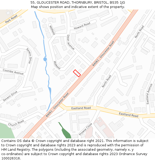 55, GLOUCESTER ROAD, THORNBURY, BRISTOL, BS35 1JG: Location map and indicative extent of plot