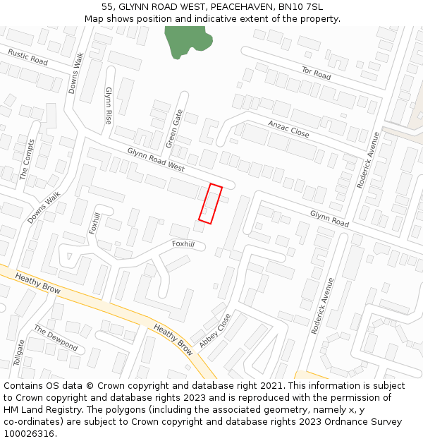 55, GLYNN ROAD WEST, PEACEHAVEN, BN10 7SL: Location map and indicative extent of plot