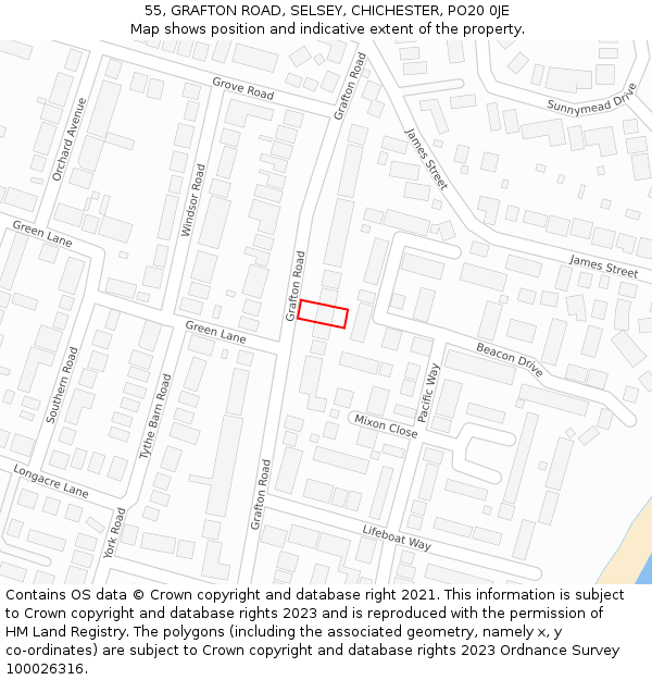 55, GRAFTON ROAD, SELSEY, CHICHESTER, PO20 0JE: Location map and indicative extent of plot