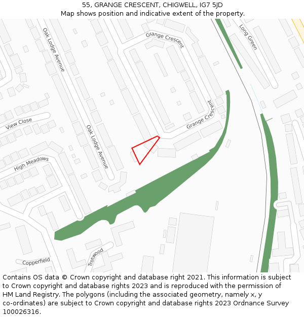 55, GRANGE CRESCENT, CHIGWELL, IG7 5JD: Location map and indicative extent of plot