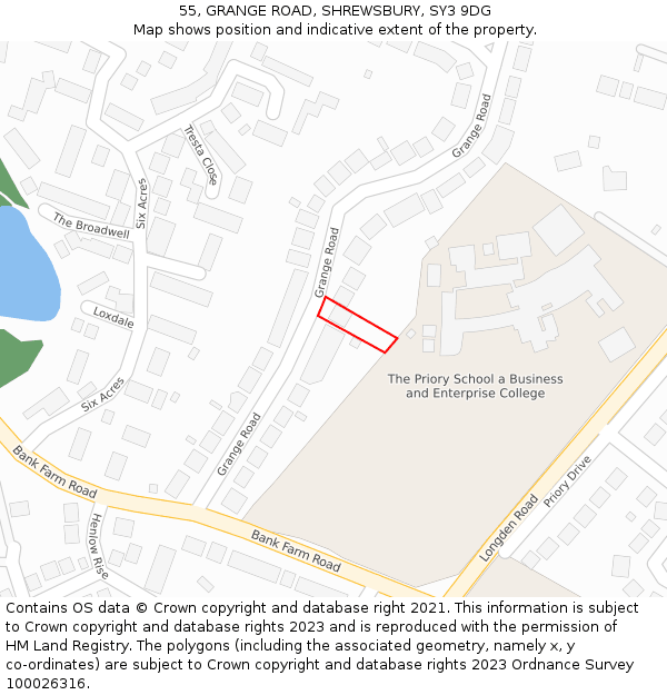 55, GRANGE ROAD, SHREWSBURY, SY3 9DG: Location map and indicative extent of plot