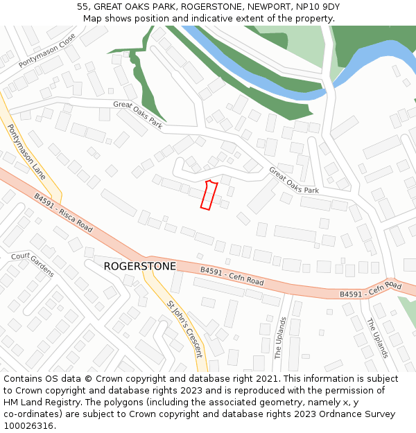 55, GREAT OAKS PARK, ROGERSTONE, NEWPORT, NP10 9DY: Location map and indicative extent of plot