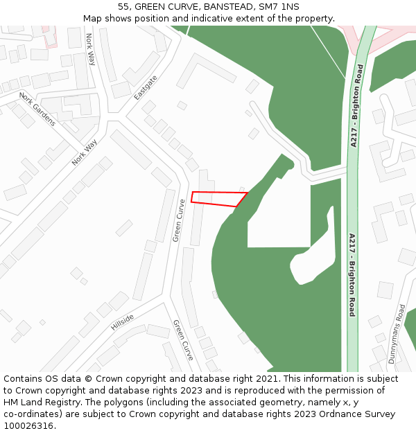 55, GREEN CURVE, BANSTEAD, SM7 1NS: Location map and indicative extent of plot