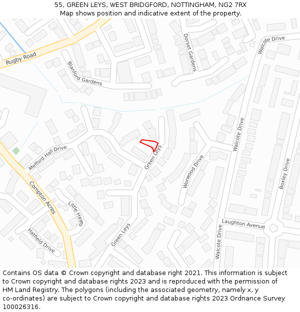 55, GREEN LEYS, WEST BRIDGFORD, NOTTINGHAM, NG2 7RX: Location map and indicative extent of plot