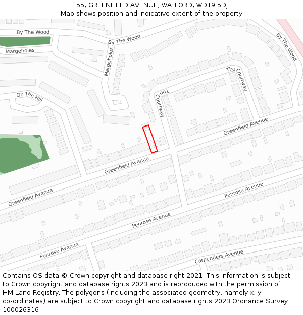 55, GREENFIELD AVENUE, WATFORD, WD19 5DJ: Location map and indicative extent of plot