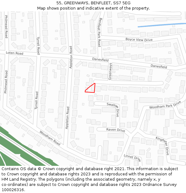 55, GREENWAYS, BENFLEET, SS7 5EG: Location map and indicative extent of plot