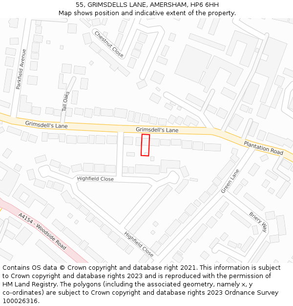 55, GRIMSDELLS LANE, AMERSHAM, HP6 6HH: Location map and indicative extent of plot